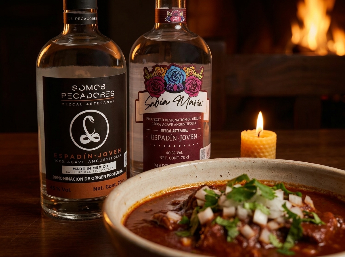 Somos Pecadores and Sabia Maria mezcal bottles